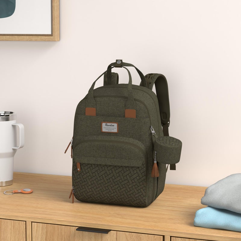 RUVALINO Diaper Bag Backpack, Multifunction Travel Pack Maternity Baby Changing Bags, Large Capacity, Waterproof, Olive Green - Image 2