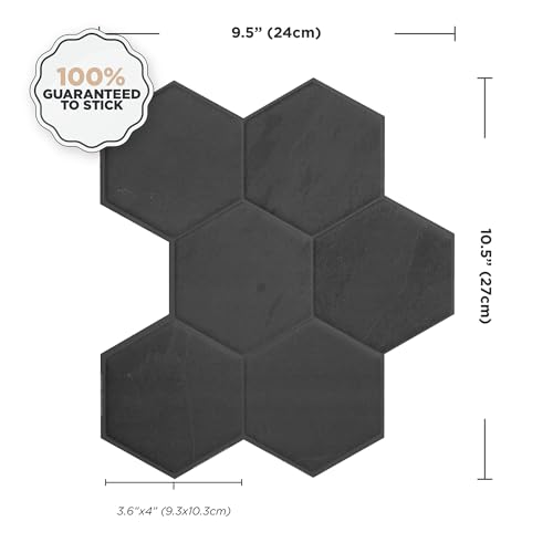 SMART TILES Peel and Stick Backsplash - 5 Sheets of 10.61" x 9.56" - 3D Adhesive Peel and Stick Tile Backsplash for Kitchen, Bathroom, Wall Tile (Dark Grey, Pack of 5) - Image 4