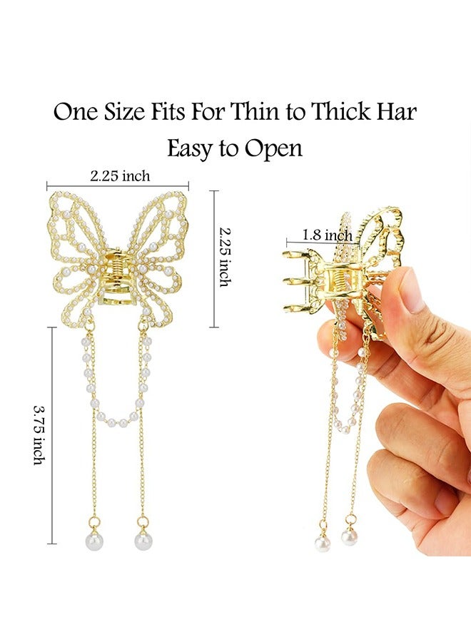 اتش واي فراشة الشعر مخلب كليب مع سحر، أزياء عدم الانزلاق المعادن الشعر المشابك شرابة الشعر قبض كليب، لتصفيف الشعر الكثيف الشعر رقيقة، للنساء والفتيات كهدية (لؤلؤة جوفاء) - Image 2