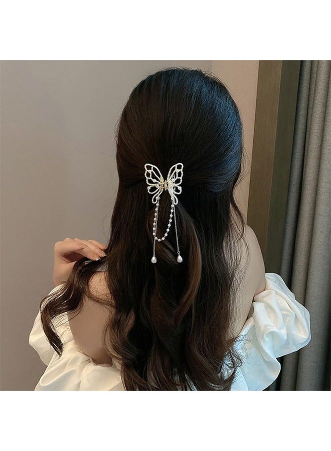 اتش واي فراشة الشعر مخلب كليب مع سحر، أزياء عدم الانزلاق المعادن الشعر المشابك شرابة الشعر قبض كليب، لتصفيف الشعر الكثيف الشعر رقيقة، للنساء والفتيات كهدية (لؤلؤة جوفاء) - Image 3