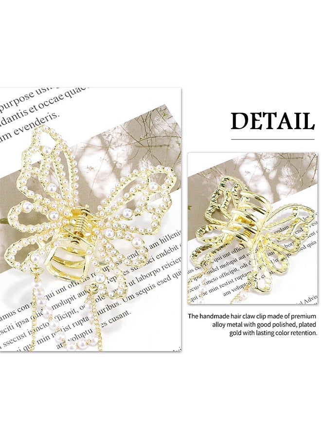 اتش واي فراشة الشعر مخلب كليب مع سحر، أزياء عدم الانزلاق المعادن الشعر المشابك شرابة الشعر قبض كليب، لتصفيف الشعر الكثيف الشعر رقيقة، للنساء والفتيات كهدية (لؤلؤة جوفاء) - Image 5