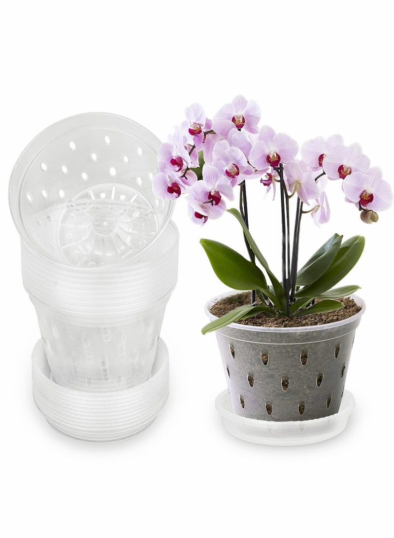 5.5 inch Clear Plastic Orchid Pots 10 Pack with Saucers - Ideal for Succulents, Indoor and Outdoor Flowers. - Image 1