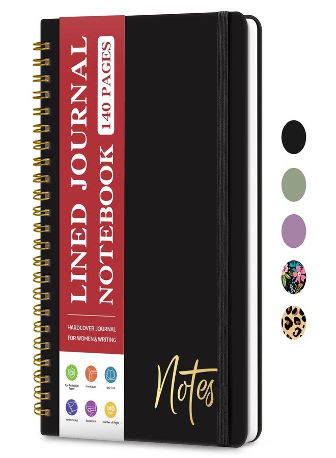 ZOTIA Ruled Spiral Journal Notebook, Business Hardcover College Writing and Lined Magazines for Women, Professional Notebooking, 140 Pages - Black - Image 1