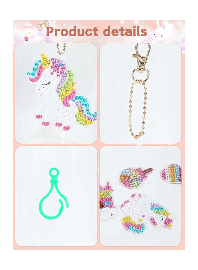 SYOSI الفنون والحرف للبنات، 15 قطعة سلسلة مفاتيح جواهر، مجموعات رسم الموزاييك بالألماس للأطفال من عمر 4-6-8-10-12، لوازم الطلاء حسب الأرقام، ألعاب وهدايا للأطفال (مجموعة اليونيكورن) - Image 5