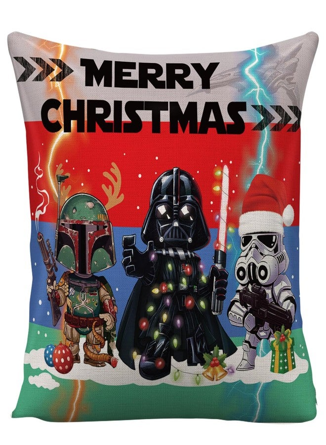 WLWLGLUCK Star and Wars Themed Throw Pillow Cover Christmas Throw Pillowcase for Living Room Bedroom, Dar-t-h-Vader Cushion Cover for Sofa Bed Couch, Cotton Linen Cushion Cover, 18 x 18", No Pillow Insert - Image 1