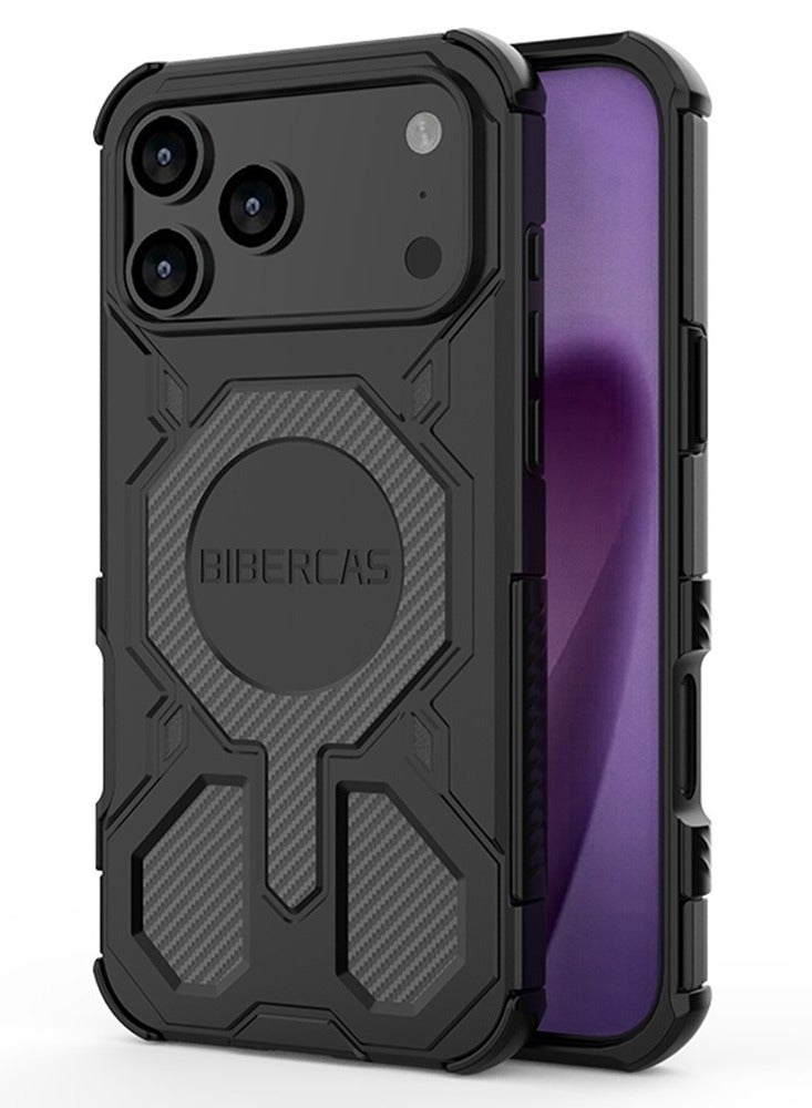 BIBERCAS For iPhone 17 Pro Max Case Compatible with MagSafe Anti Drop TPU + PC Phone Cover - Black - Image 1