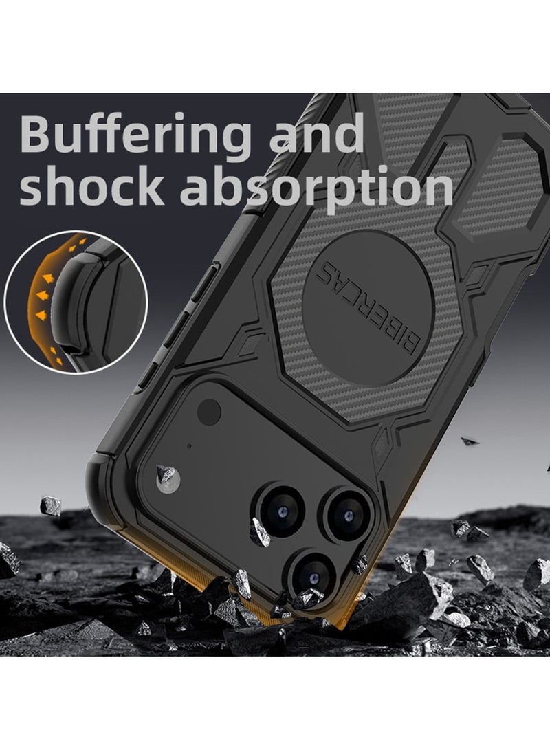 BIBERCAS For iPhone 17 Pro Max Case Compatible with MagSafe Anti Drop TPU + PC Phone Cover - Black - Image 2