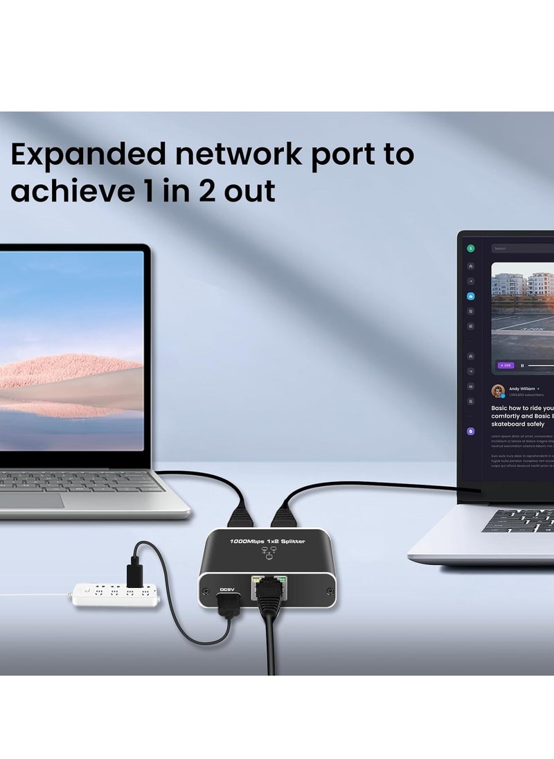 Generic RJ45 1 to 2 Ethernet Splitter, 1000Mbps Network Splitter with USB Power Cable, Gigabit LAN Internet Splitter Connector for Cat 5/5e/6/7/8, Supports 2 Devices Working Simultaneously  - Image 2