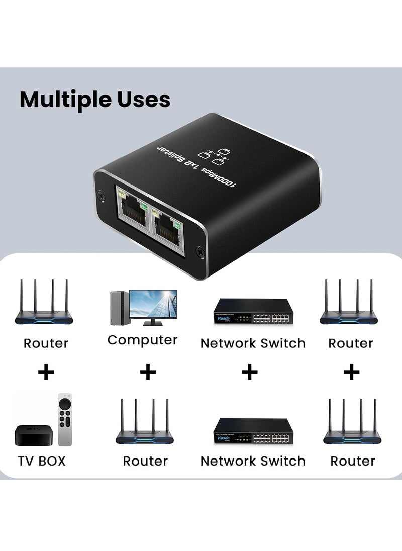 RJ45 1 to 2 Ethernet Splitter, 1000Mbps Network Splitter with USB Power Cable, Gigabit LAN Internet Splitter Connector for Cat 5/5e/6/7/8, Supports 2 Devices Working Simultaneously
