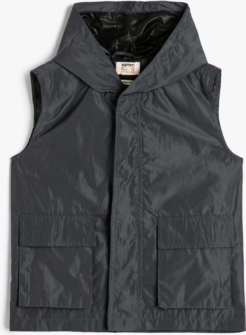KOTON Hooded Sleeveless Vest with Pocket Detail and Wind Flap