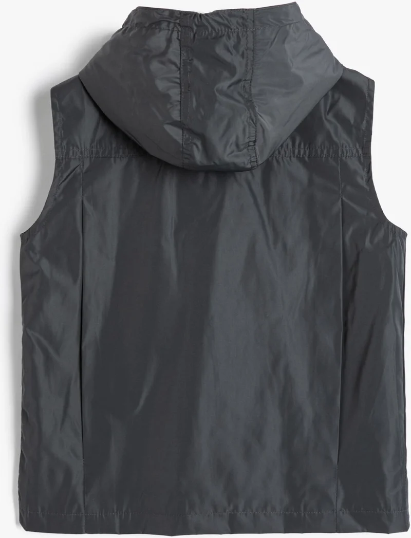 KOTON Hooded Sleeveless Vest with Pocket Detail and Wind Flap