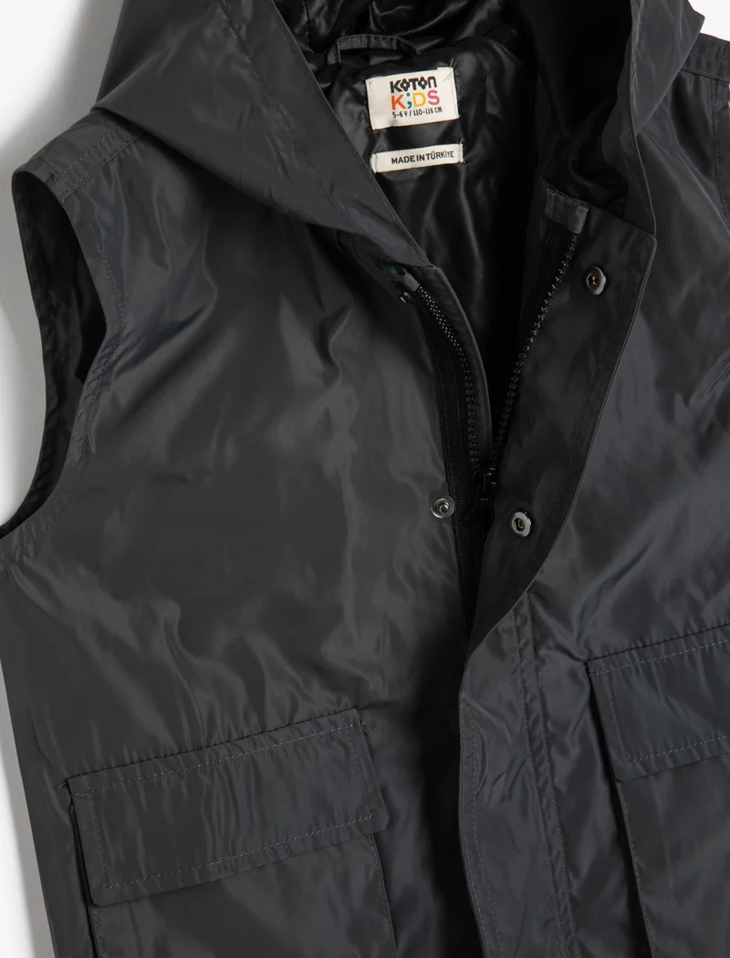 KOTON Hooded Sleeveless Vest with Pocket Detail and Wind Flap