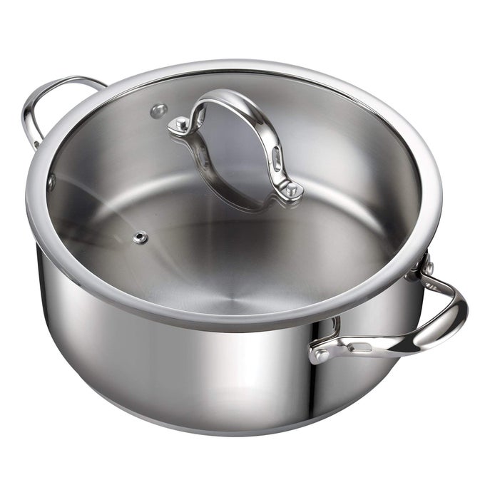 DUTCH OVEN CASSEROLE WITH GLASS LID 7QUART CLASSIC STAINLESS STEEL STOCKPOT SILVER