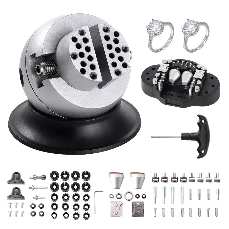 VEVOR Ball Vise, 3" Engraving Setting Tool, 360Â° Rotation Engraving Block Vise, 70 PCS Attachment Jewelry Engraving Block Tools Standard Block for Gemstone Inlay and Small-Scale Engraving - Image 1
