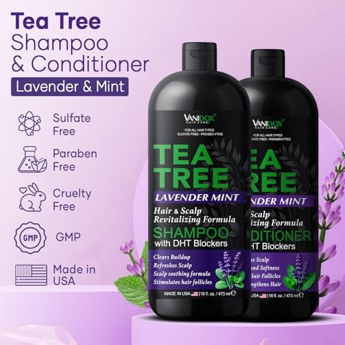 Vanidox Tea Tree Shampoo and Conditioner Set with Lavender and Mint | DHT Blockers | With 100% Pure Tea Tree Oil for Itchy, Dry Scalp | Sulfate & Paraben Free | For Men & Women | 16 fl oz Each - Image 2