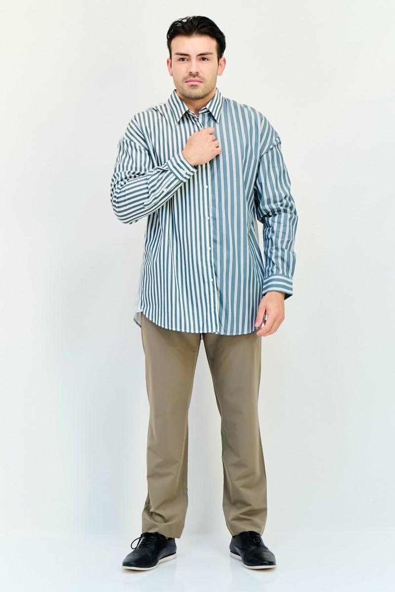 Selected Homme Men Drop Shoulder Fit Stripe Long Sleeve Casual Shirt, Multicolor - Image 4