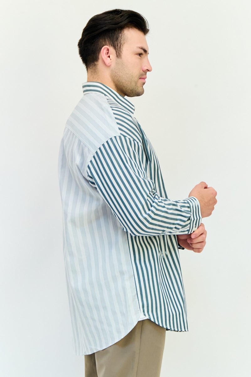 Selected Homme Men Drop Shoulder Fit Stripe Long Sleeve Casual Shirt, Multicolor - Image 2