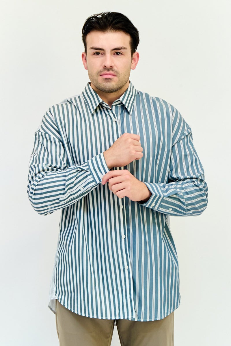 Selected Homme Men Drop Shoulder Fit Stripe Long Sleeve Casual Shirt, Multicolor - Image 1