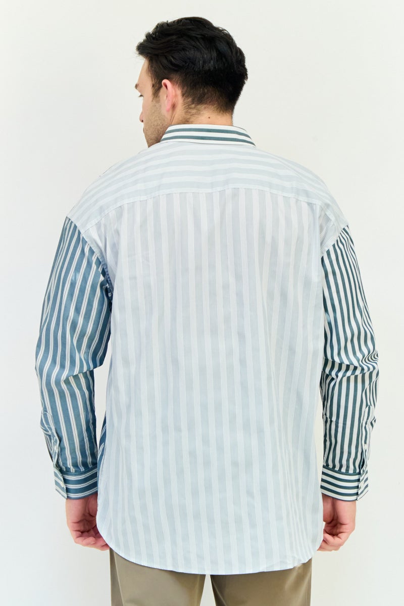 Selected Homme Men Drop Shoulder Fit Stripe Long Sleeve Casual Shirt, Multicolor - Image 3