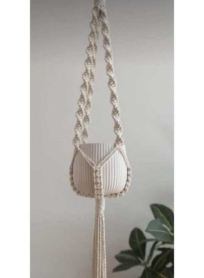 انتيكيانو حامل نباتات مكرامية من القطن والكتان قطعة واحدة - Image 1