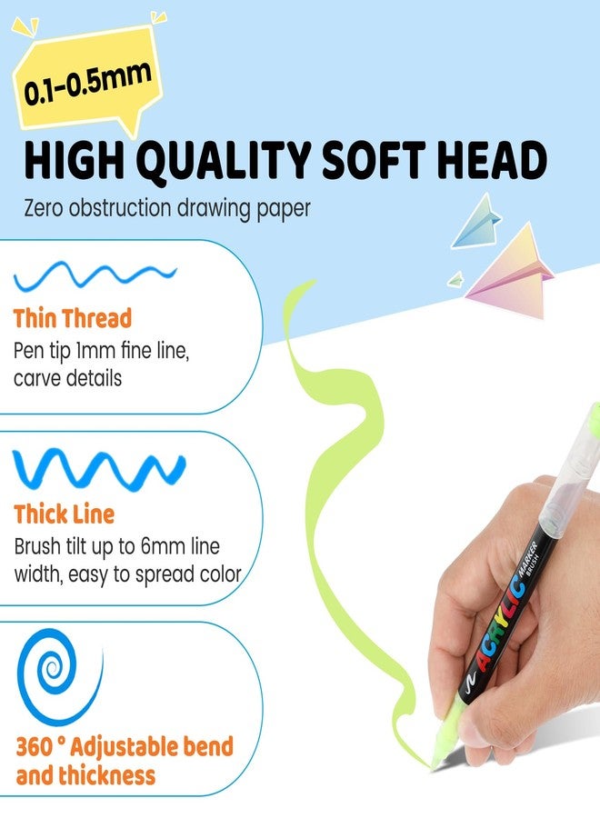 Pontuss 120 Colors Acrylic Paint Markers Brush Tip, Acrylic Paint Pens with Direct-Liquid Ink System, Paint Markers for Rock Painting, Fabric, Wood, Canvas, Plastic, Permanent,Washable,Quick-Drying,Waterproof - Image 2