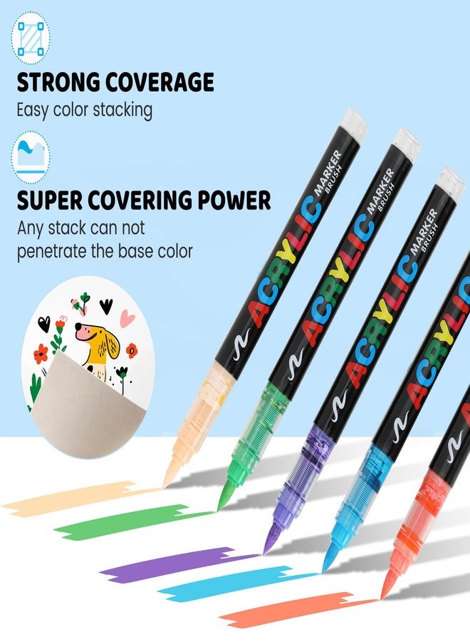 Pontuss 120 Colors Acrylic Paint Markers Brush Tip, Acrylic Paint Pens with Direct-Liquid Ink System, Paint Markers for Rock Painting, Fabric, Wood, Canvas, Plastic, Permanent,Washable,Quick-Drying,Waterproof - Image 3