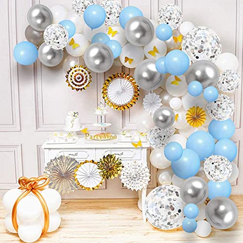 LAZYBEEE Blue balloons, 50pcs 12 inch Blue Silver Balloon Pastel Blue White balloons Blue Confetti balloons for birthday, wedding party decorations - Image 5