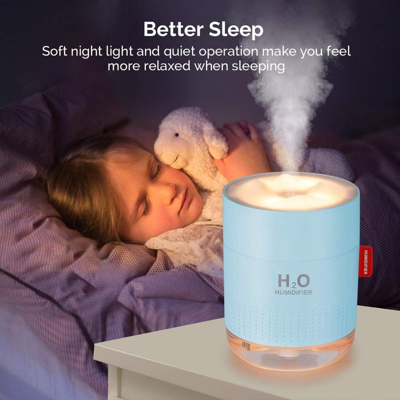 MOVTIP Portable Mini Cool Mist Humidifier, 500ml USB Personal Desktop Humidifier for Baby Bedroom Travel Office Home, Auto Shut-Off, 2 Mist Modes, Super Quiet, Blue - Image 3