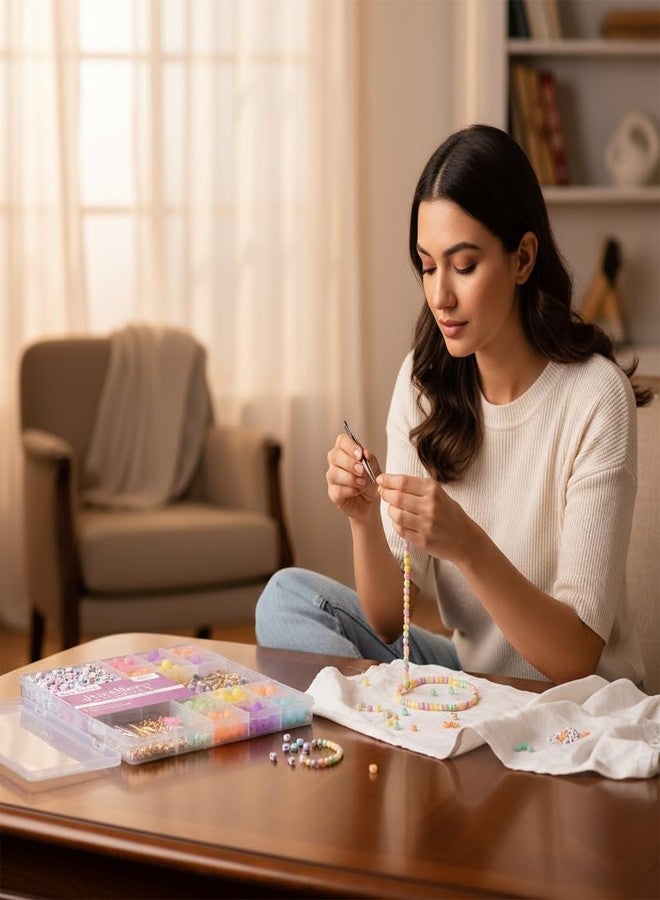 إتسي-بيتسي مجموعة أدوات صنع المجوهرات من Itsy Bitsy My Beads Studio، صندوق مجموعة ألوان باستيل، مجموعة حرف يدوية بالخرز للأطفال والكبار، لصنع الأساور والقلائد والتعليقات، صندوق إبداعي متكامل - Image 3