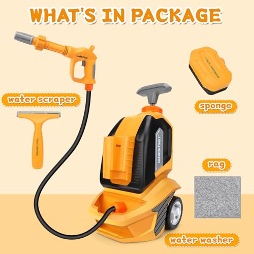 deAO Kids Clean Car Wash Toy with Scraper Sponge Towel,Rag,Toddler Pretend Play Tools Role Playing Toy Kids Cleaning Set Gift for Boys Girls - Image 5