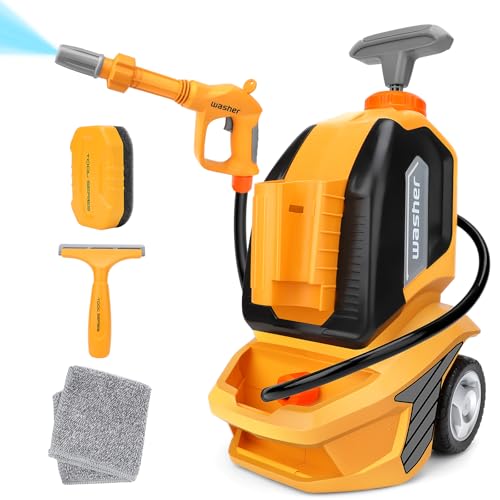 deAO Kids Clean Car Wash Toy with Scraper Sponge Towel,Rag,Toddler Pretend Play Tools Role Playing Toy Kids Cleaning Set Gift for Boys Girls - Image 1