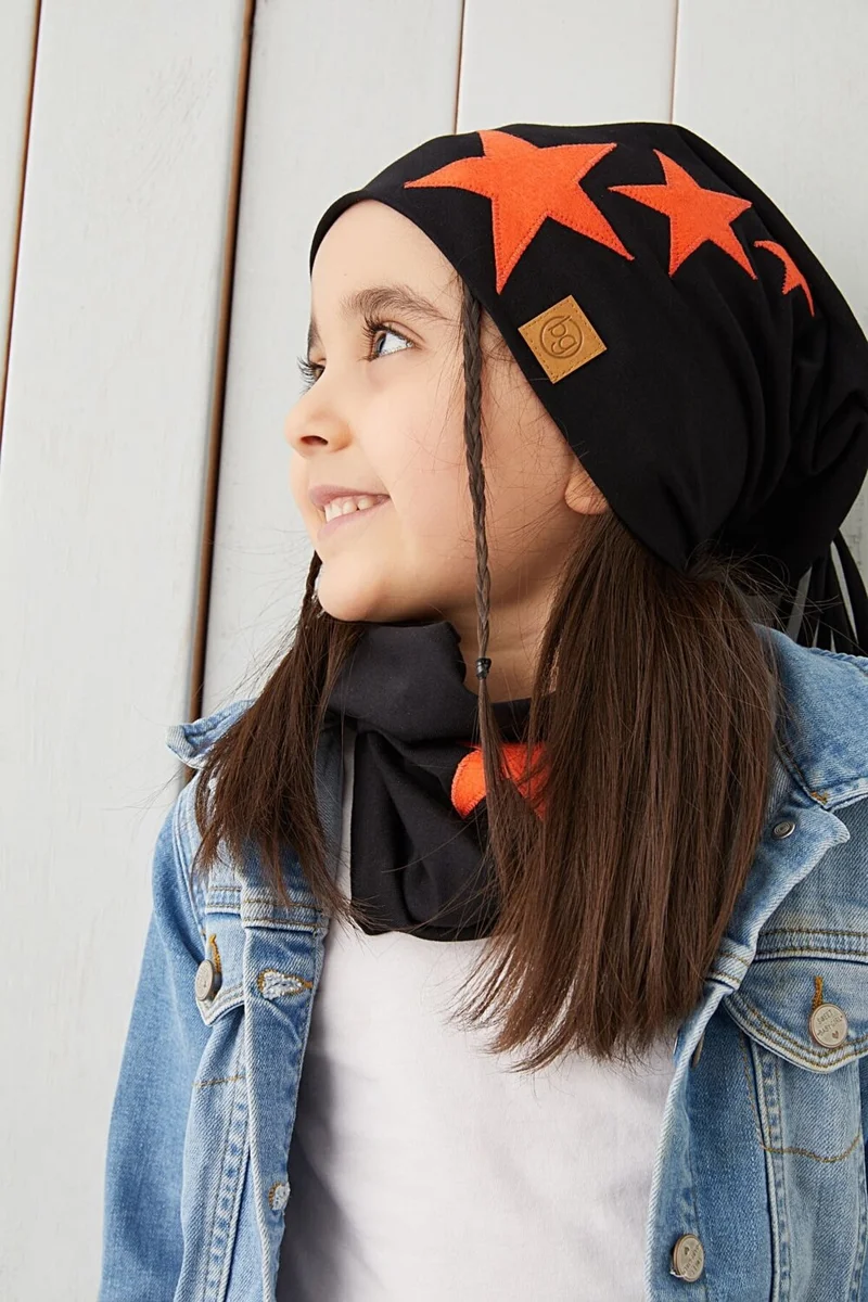 Babygiz Orange Black Girl Child Baby Hat Beanie Soft Double Layer Sports Cotton Combed Cotton