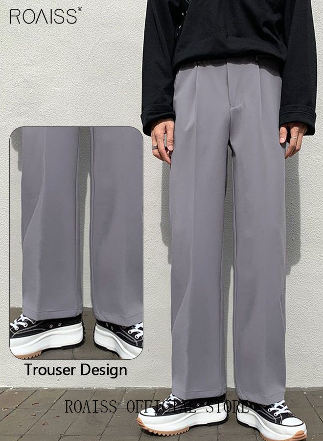 roaiss Men's Suit Pants with Loose Straight Vertical Version Casual Trousers for Students - Image 1