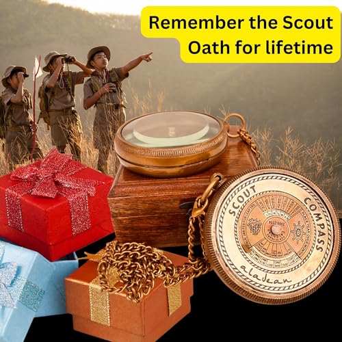 ALADEAN Gift for Scouts Memorial Boys & Men - Engraved Compass Scout Oath in Wood Box Scout Camping Compass Gift Orienteering Compass, Hiking Backpacking Compass Gift, 50 Year calander (#1 Scout Compass) - Image 5