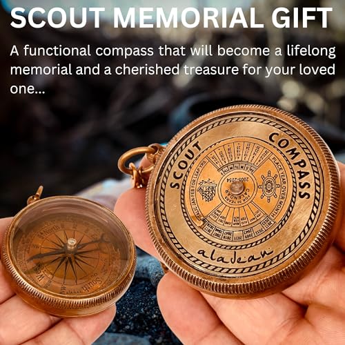 ALADEAN Gift for Scouts Memorial Boys & Men - Engraved Compass Scout Oath in Wood Box Scout Camping Compass Gift Orienteering Compass, Hiking Backpacking Compass Gift, 50 Year calander (#1 Scout Compass) - Image 3