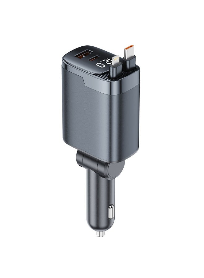 New 110W Ultra Fast Car Charger with 4 Ports and Retractable Cable for Multiple Phones - Image 1