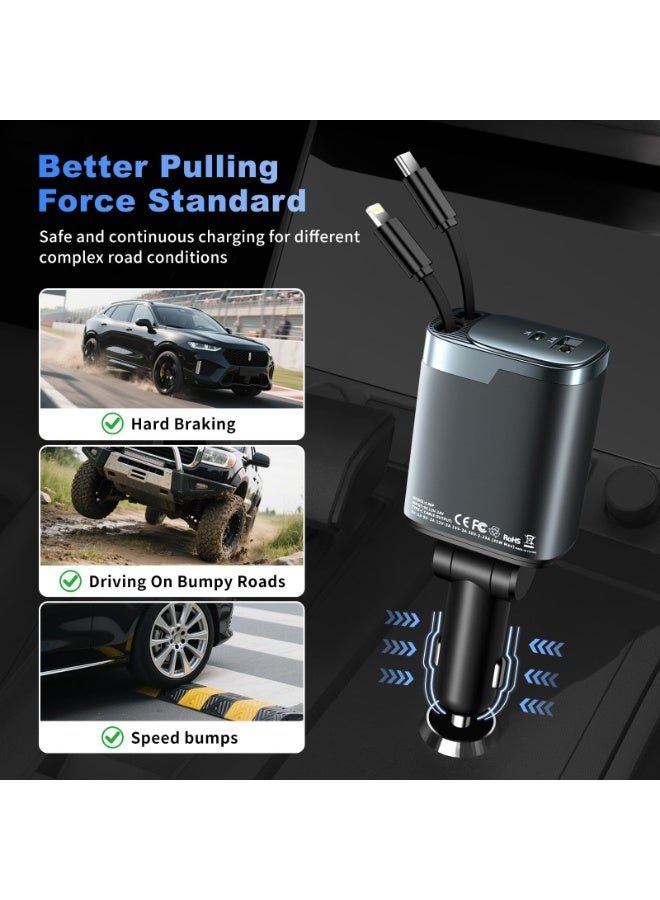New 110W Ultra Fast Car Charger with 4 Ports and Retractable Cable for Multiple Phones - Image 5