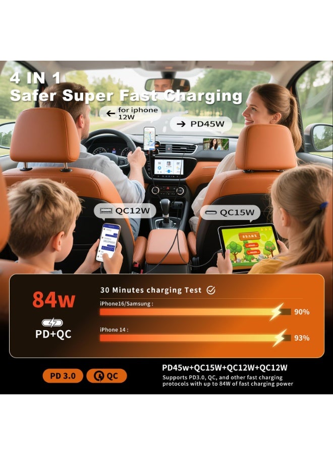 New 110W Ultra Fast Car Charger with 4 Ports and Retractable Cable for Multiple Phones - Image 2