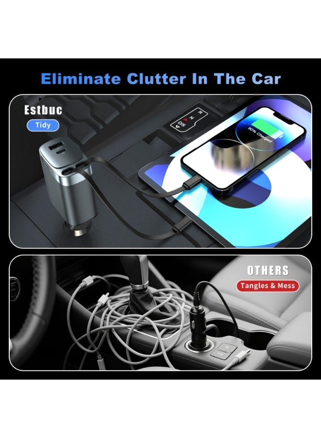 New 110W Ultra Fast Car Charger with 4 Ports and Retractable Cable for Multiple Phones - Image 4