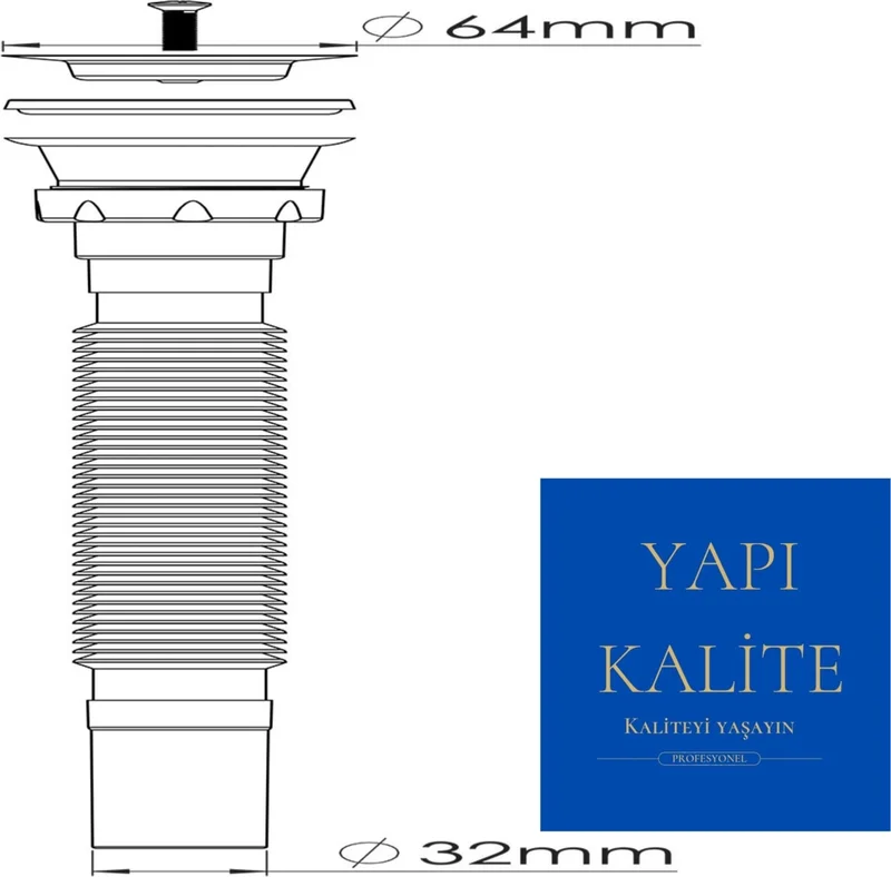 Yapı Kalite Yapı Quality Protected Sink Siphon Anti-Odor Sink Drain Pipe for Kitchen and Bathroom Robust and High Quality