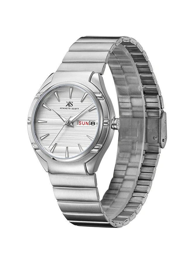 KENNETH SCOTT Kenneth Scott Men's Quartz Movement Watch, Analog Display and Stainless Steel Strap - K22035-SBSW-G, Silver