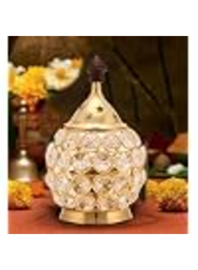 Collectible India Akhand Diya for Puja | Diyas Decorative Brass Crystal Oil Lamp | Diwali Decoration Item - Lantern Oval Shape Diwali Gifts | Return Gift | Home Decor Puja Lamp - Image 1