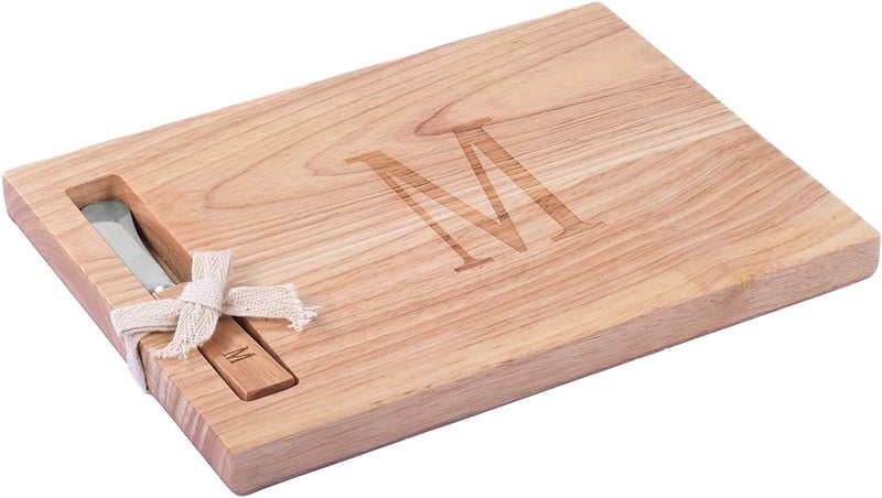 Miicol Wood Charcuterie Board, Monogram Cheese Board 10 Inch, Personalized Initial Cutting Board with Spreader, Unique Housewarming Gift, Ideal for Kitchen, Home, Letter M - Image 1