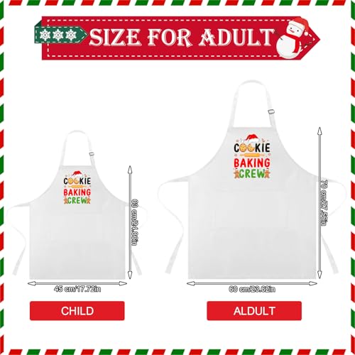 Suhine 4 Pack Christmas Aprons Adults White Christmas Kitchen Cooking Baking Cookie Crew Matching Aprons with Pockets Cute Adjustable BBQ Bib Funny Holiday Chef Apron Gift for Xmas Party Decorations - Image 3