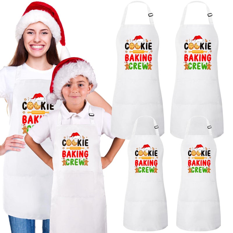 Suhine 4 Pack Christmas Aprons Adults White Christmas Kitchen Cooking Baking Cookie Crew Matching Aprons with Pockets Cute Adjustable BBQ Bib Funny Holiday Chef Apron Gift for Xmas Party Decorations - Image 2