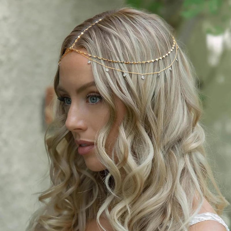 STONEFANS Rhinestone Head Chain Gold Bride Headpiece Wedding Headbands Chain Layered Festival Prom Hair Accessories for Women And Girls (Gold) - Image 4
