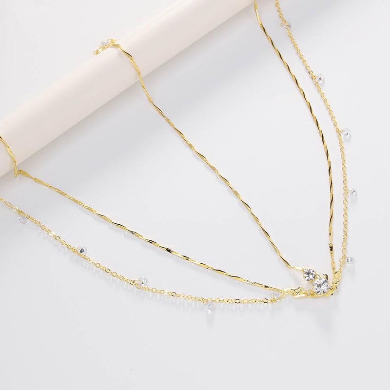 STONEFANS Rhinestone Head Chain Gold Bride Headpiece Wedding Headbands Chain Layered Festival Prom Hair Accessories for Women And Girls (Gold) - Image 3