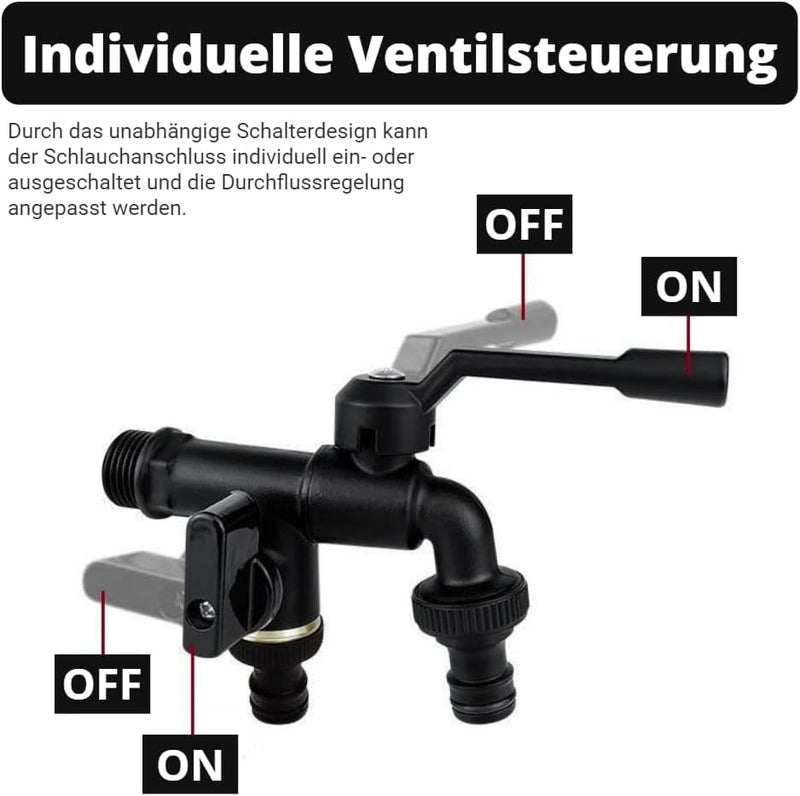 Beruyu Garden Tap - Double Outlet 1/2 Inch Brass Rust and Frost-Proof Tap with 2 x Free Hose Connections for Garden, Washing Machine, Water Butt - Black - Image 5
