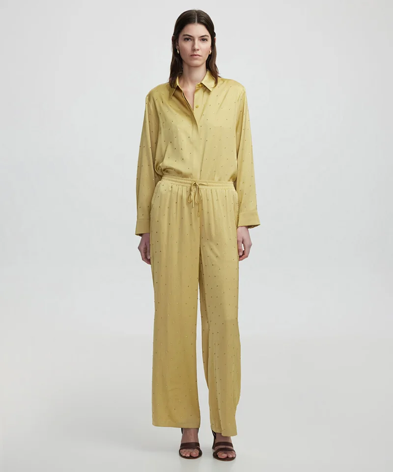 ابيكول Wide-Leg Trousers With Rhinestones