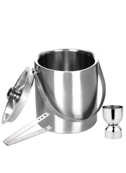 finality Double Walled Stainless Steel Insulated Ice Bucket with Lid Ice Tong and Peg Measure 1 Liter Keeps Ice Cold for 6 h Great bar Tools for Home bar Accessories Mini bar Wine